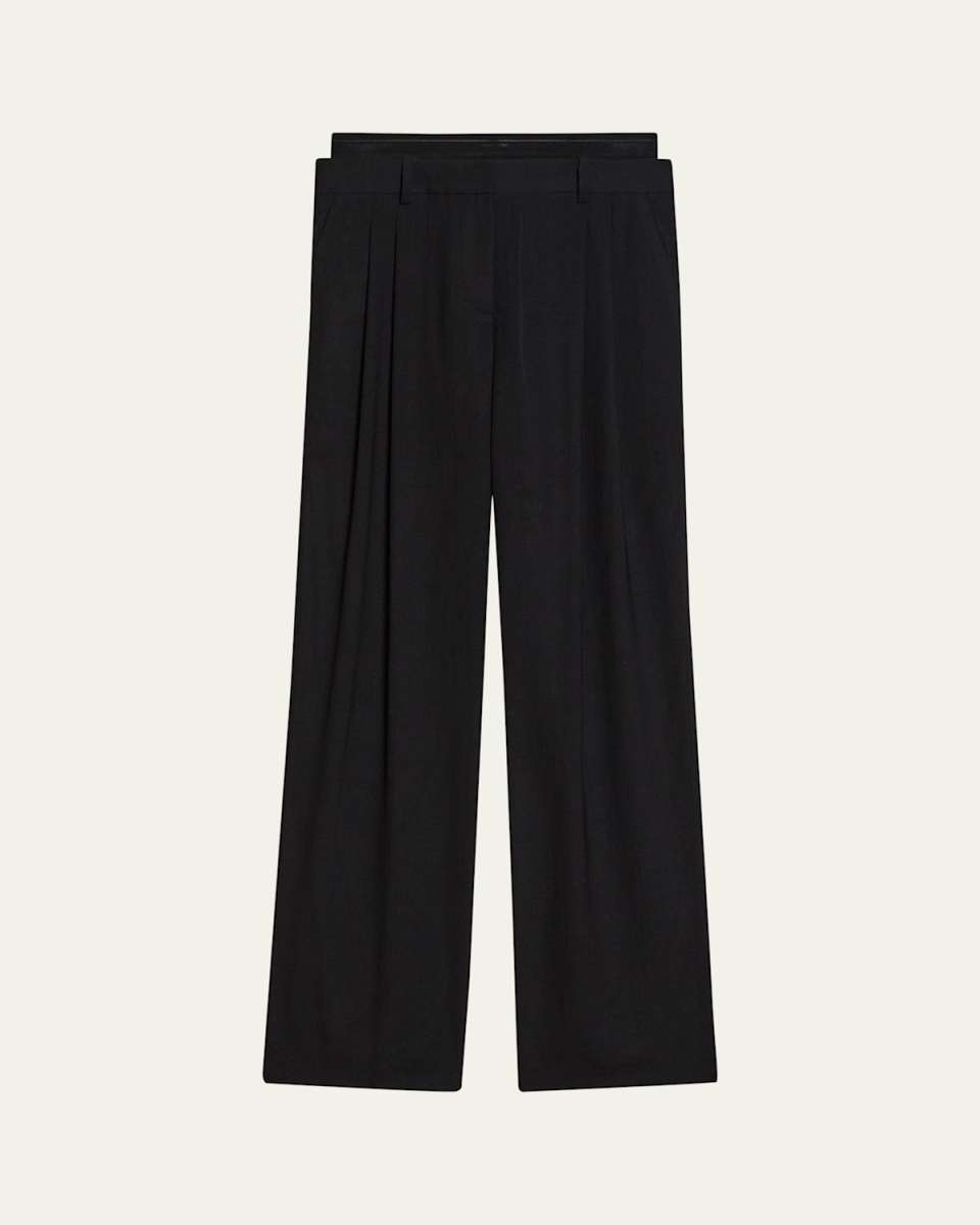 Pleated Double-Waistband Pants